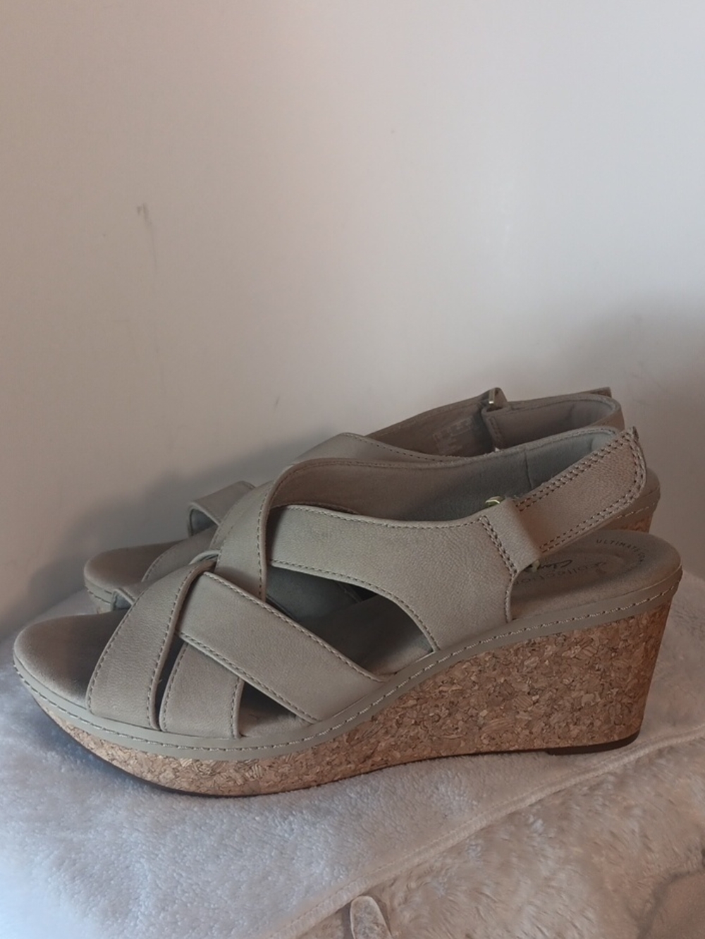 Clarks Beige Cork Wedge Sandals